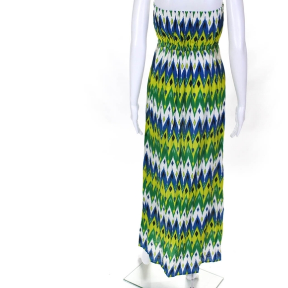 VINCE CAMUTO WOMEN'S STRAPLESS MAXI DRESS GREEN YELLOW BLUE SIZE SMALL - Picture 3 of 5
